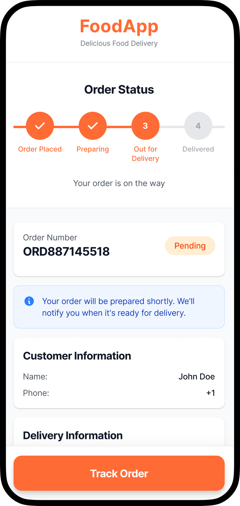 LetMenu customer app — order status screen